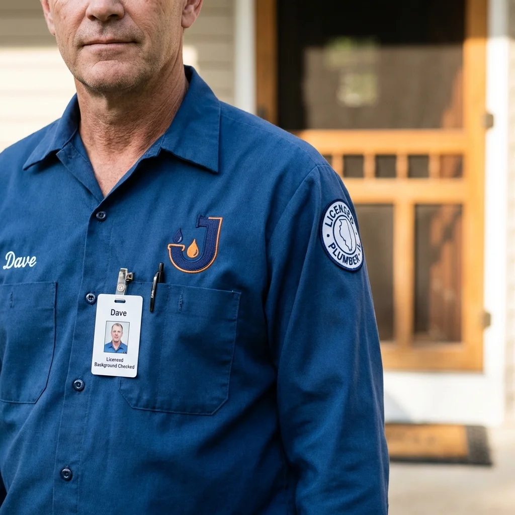 Licensed plumber showing ID badge in Guntersville, AL