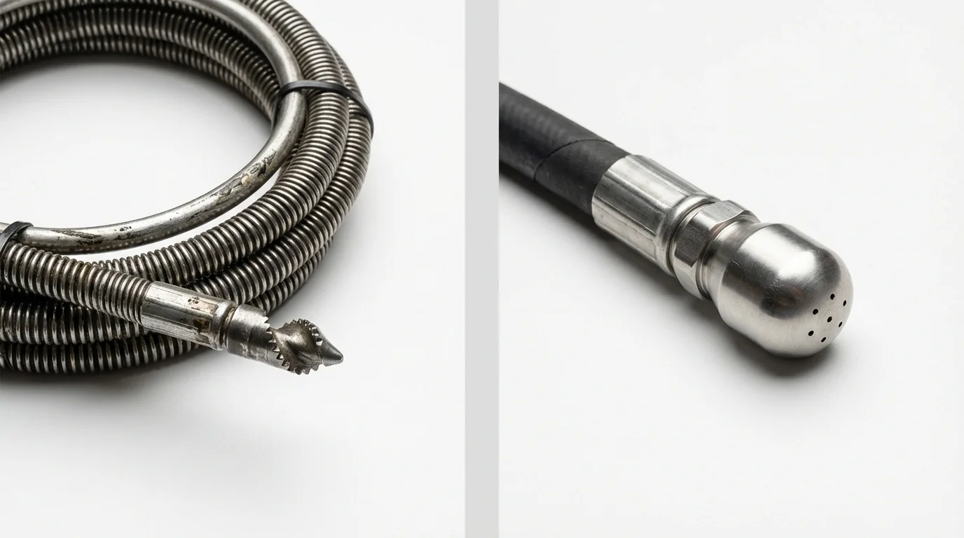 Drain snake cable and hydro jetting nozzle used for drain cleaning in Guntersville, AL