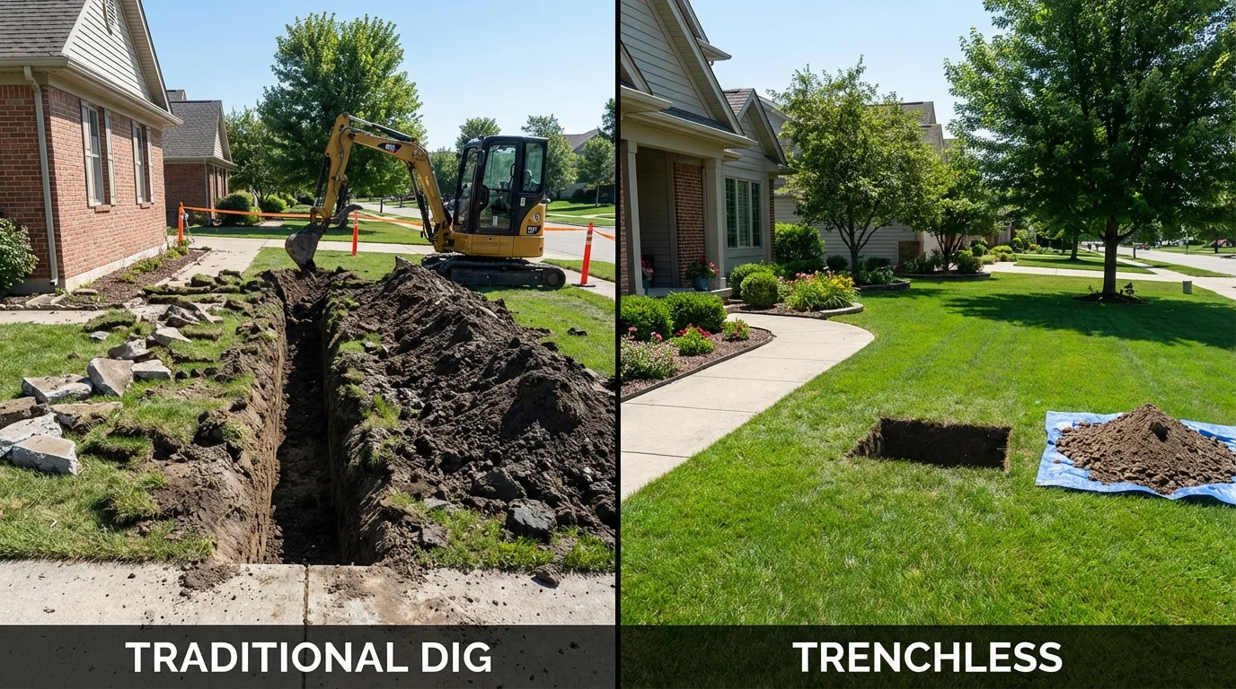 Trenchless sewer repair with minimal yard damage versus traditional excavation in Guntersville, AL